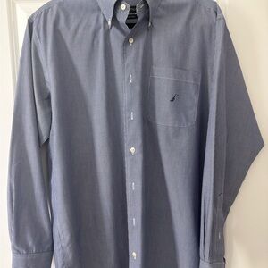 Nautica Men's Navy and White Pinstripe Button-Down Shirt